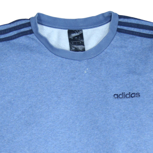 Adidas Men Blue Crew Neck Pullover Sweatshirt L Regular Fit