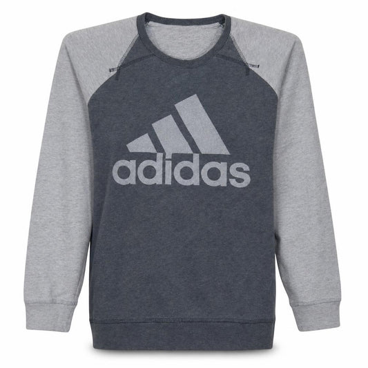 Front view of Adidas Men's Grey Logo Crew Neck Pullover Sweatshirt L