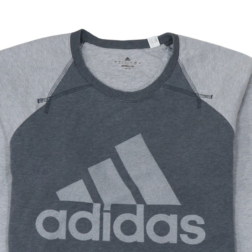 Adidas Men's Grey Logo Crew Neck Pullover Sweatshirt L