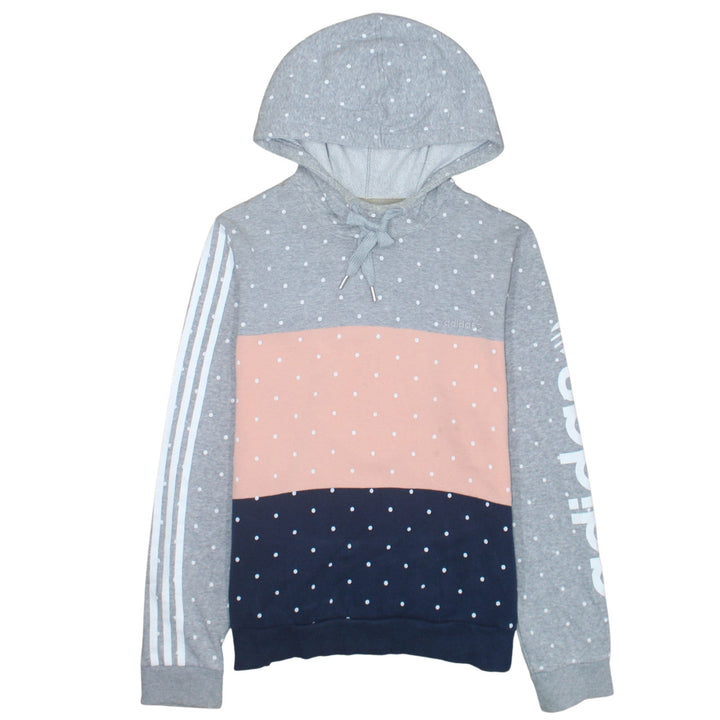 Adidas NEO Womens Grey Pink Navy Polka Dot Hoodie L Pull Over Cotton Blend