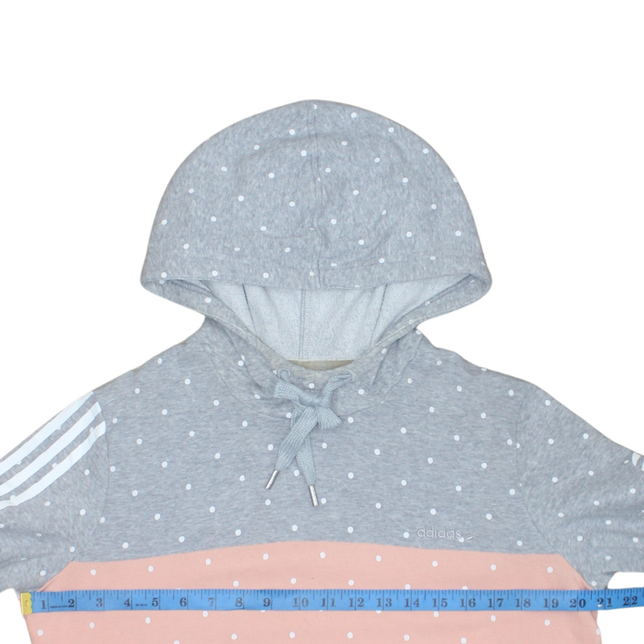 Adidas NEO Womens Grey Pink Navy Polka Dot Hoodie L Pull Over Cotton Blend