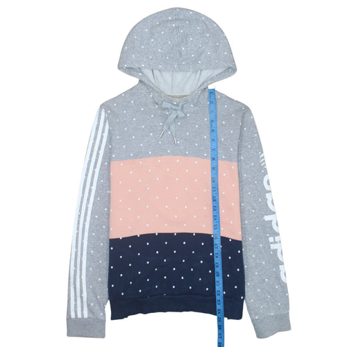 Adidas NEO Womens Grey Pink Navy Polka Dot Hoodie L Pull Over Cotton Blend