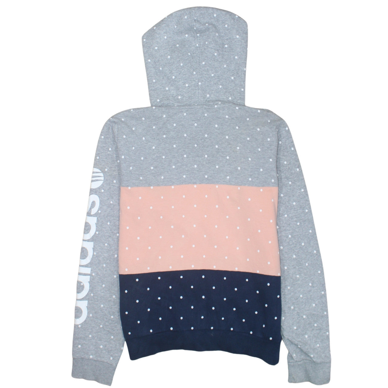 Adidas NEO Womens Grey Pink Navy Polka Dot Hoodie L Pull Over Cotton Blend