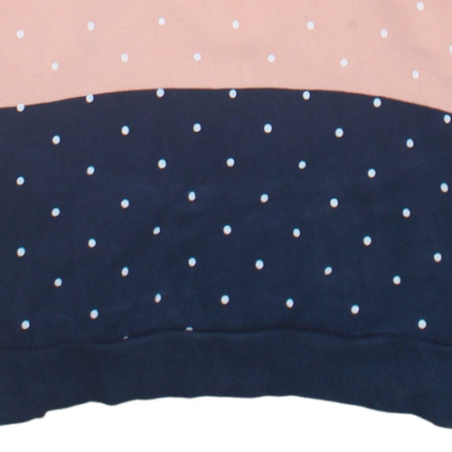 Adidas NEO Womens Grey Pink Navy Polka Dot Hoodie L Pull Over Cotton Blend