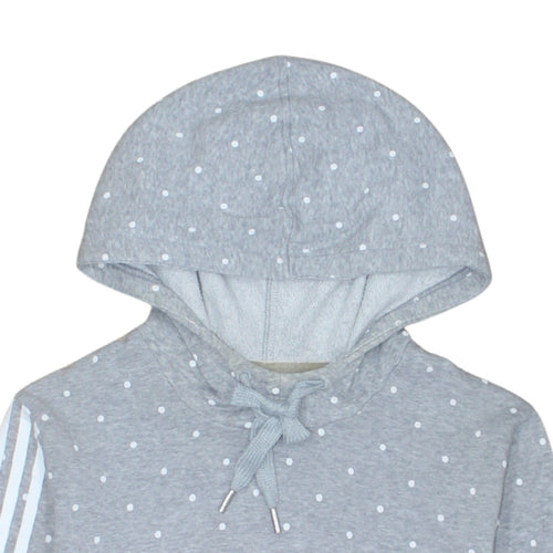 Adidas NEO Womens Grey Pink Navy Polka Dot Hoodie L Pull Over Cotton Blend