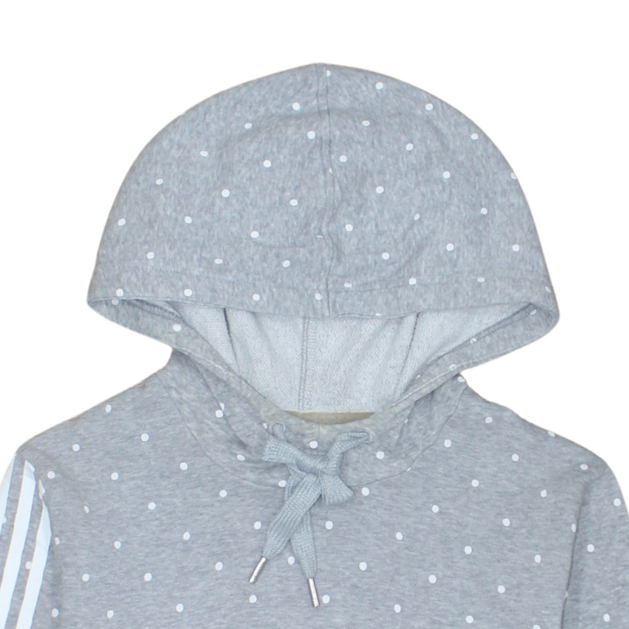 Adidas NEO Womens Grey Pink Navy Polka Dot Hoodie L Pull Over Cotton Blend