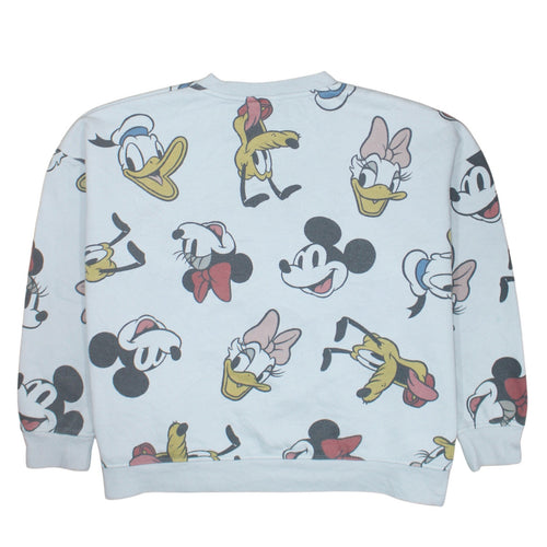 Disney Womens White 2XL Pullover Sweatshirt Mickey & Friends Print