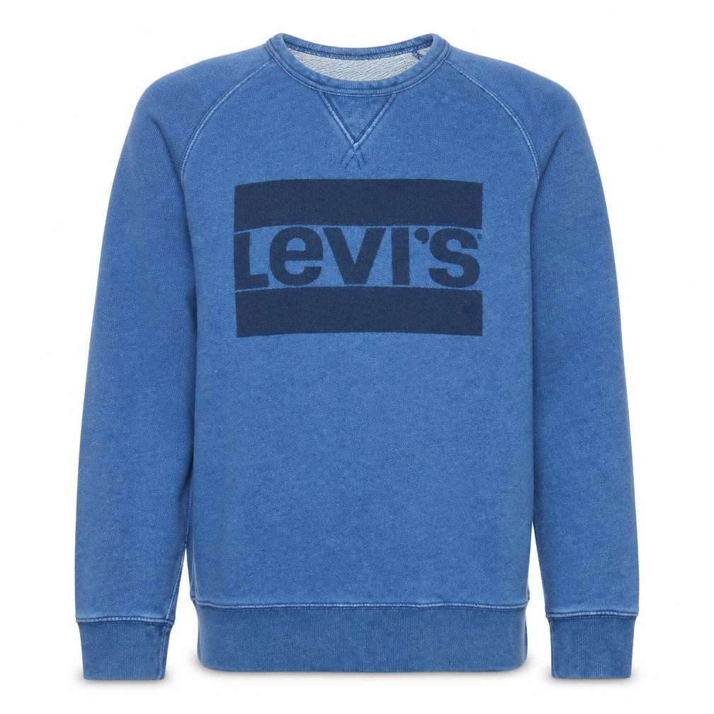 Front view of Levi's Men's Blue Crew Neck Logo Pullover Sweatshirt, size S