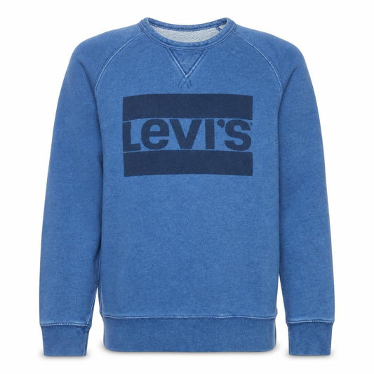 Front view of Levi's Men's Blue Crew Neck Logo Pullover Sweatshirt, size S