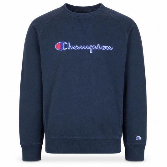 Front view of Champion Men's Blue Medium Pullover Sweatshirt Crew Neck Embroidered Logo