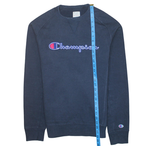 Champion Men's Blue Medium Pullover Sweatshirt Crew Neck Embroidered Logo