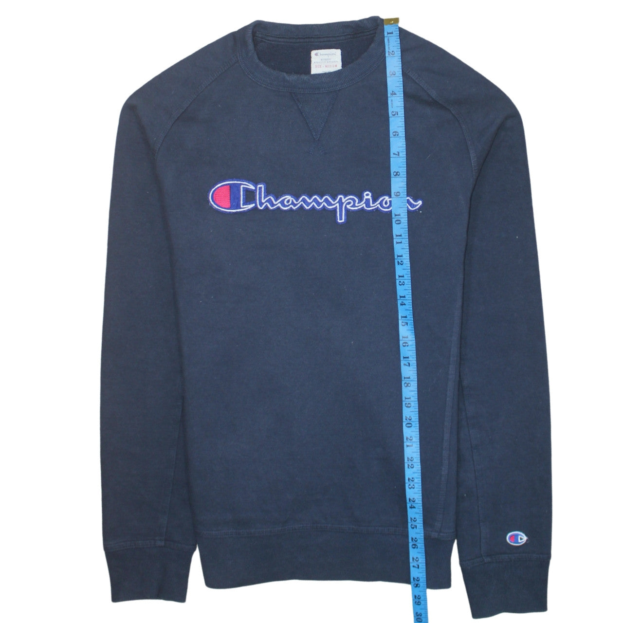 Champion Men's Blue Medium Pullover Sweatshirt Crew Neck Embroidered Logo