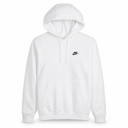 Front view of Nike Men's White Small Pullover Hoodie Sweatshirt Fleece Regular Fit