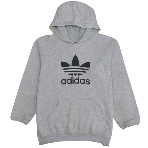 Adidas Men's Grey Pullover Hoodie L Trefoil Logo Sportswear