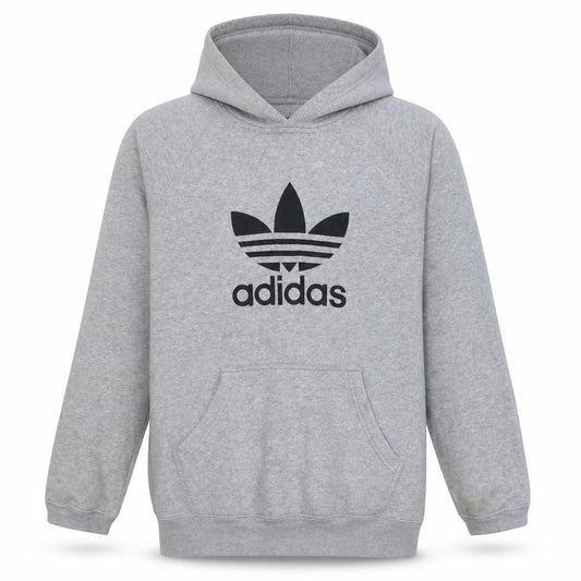 Front view of Adidas Men's Grey Pullover Hoodie L Trefoil Logo Sportswear