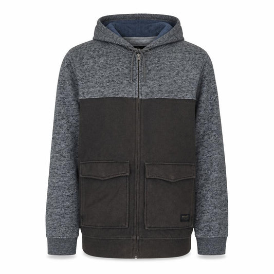 Front view of Quiksilver Men’s Grey Full Zip Hoodie, size S, Fleece Hooded Sweatshirt