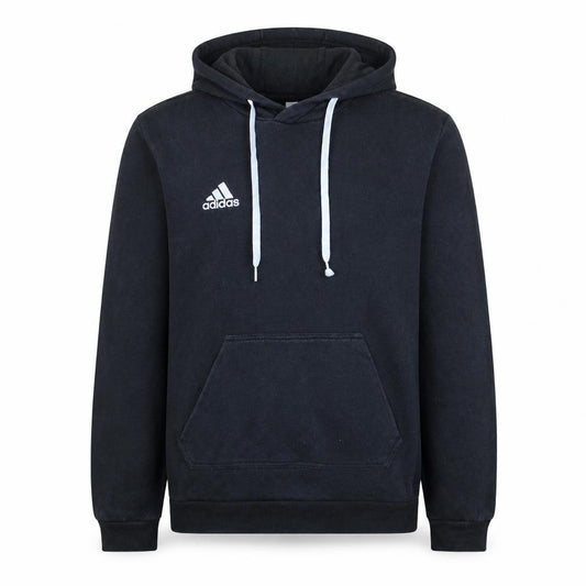 Front view of Adidas Men's Black Pullover Hoodie, size S, Sports Fleece Sweatshirt