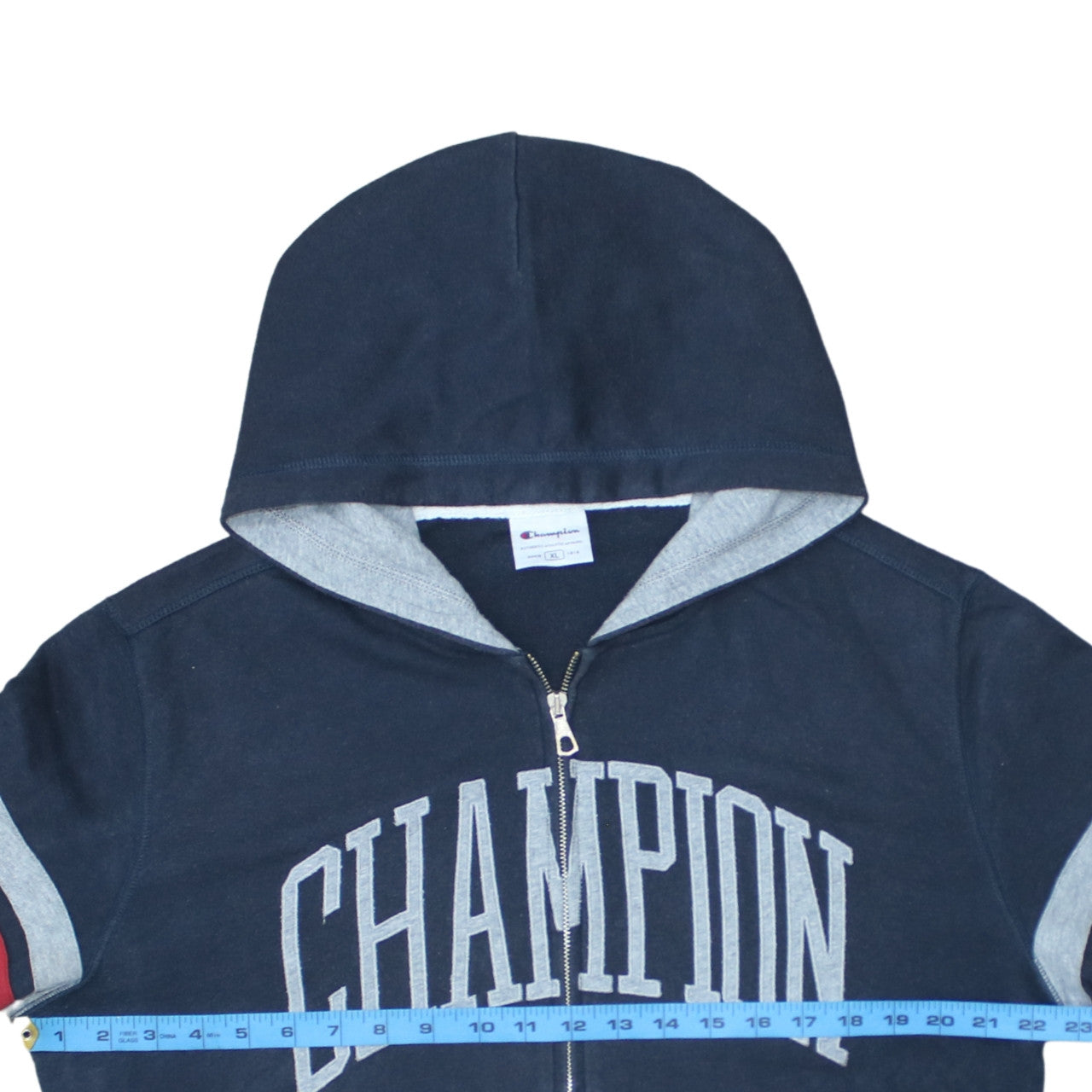 Champion Men's Blue XL Full Zip Hoodie with Logo Design