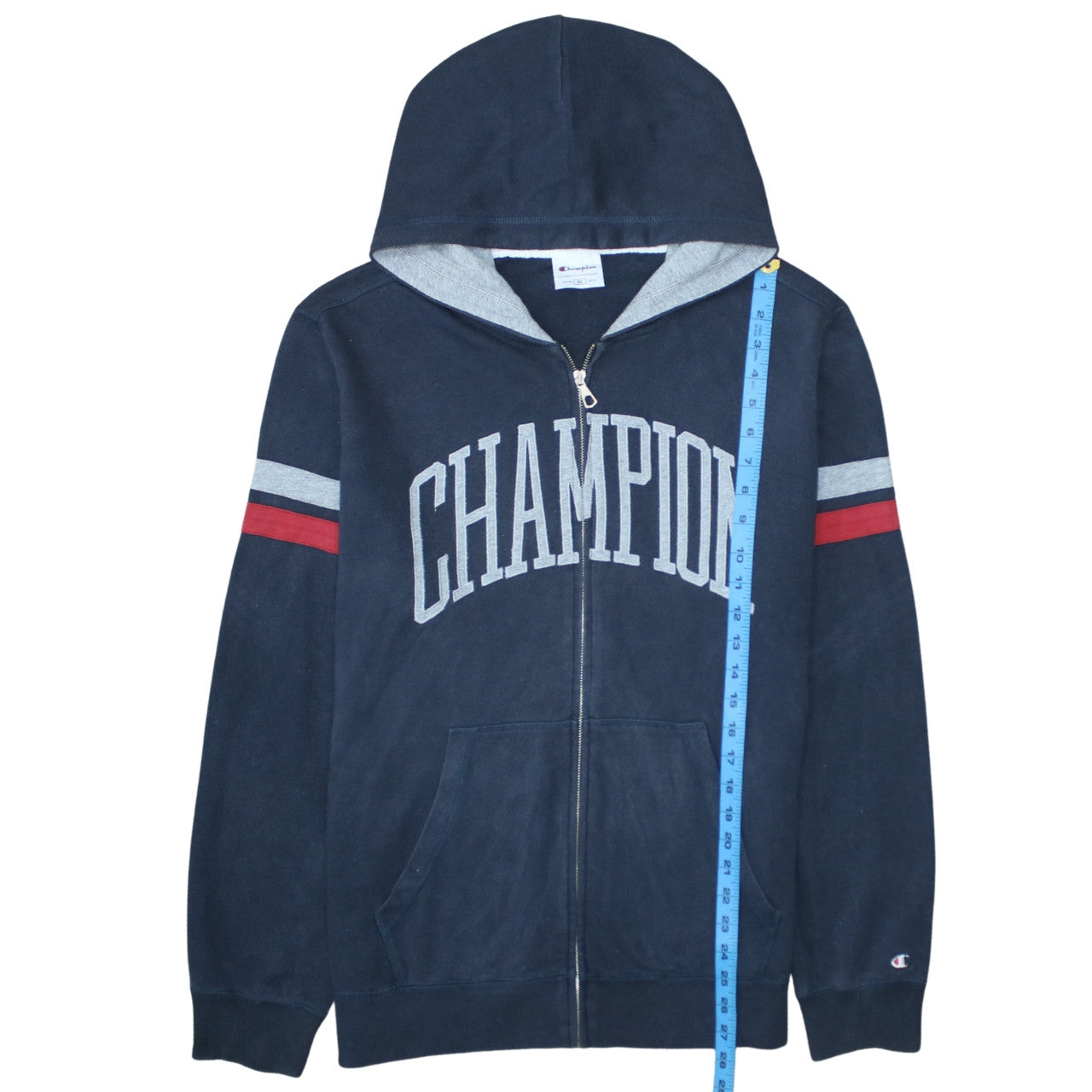 Champion Men's Blue XL Full Zip Hoodie with Logo Design