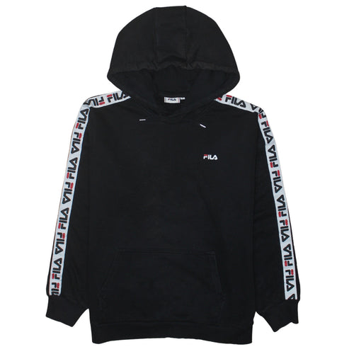 Fila Mens Black Hoodie S Pullover Logo Tape Trim Cotton Blend