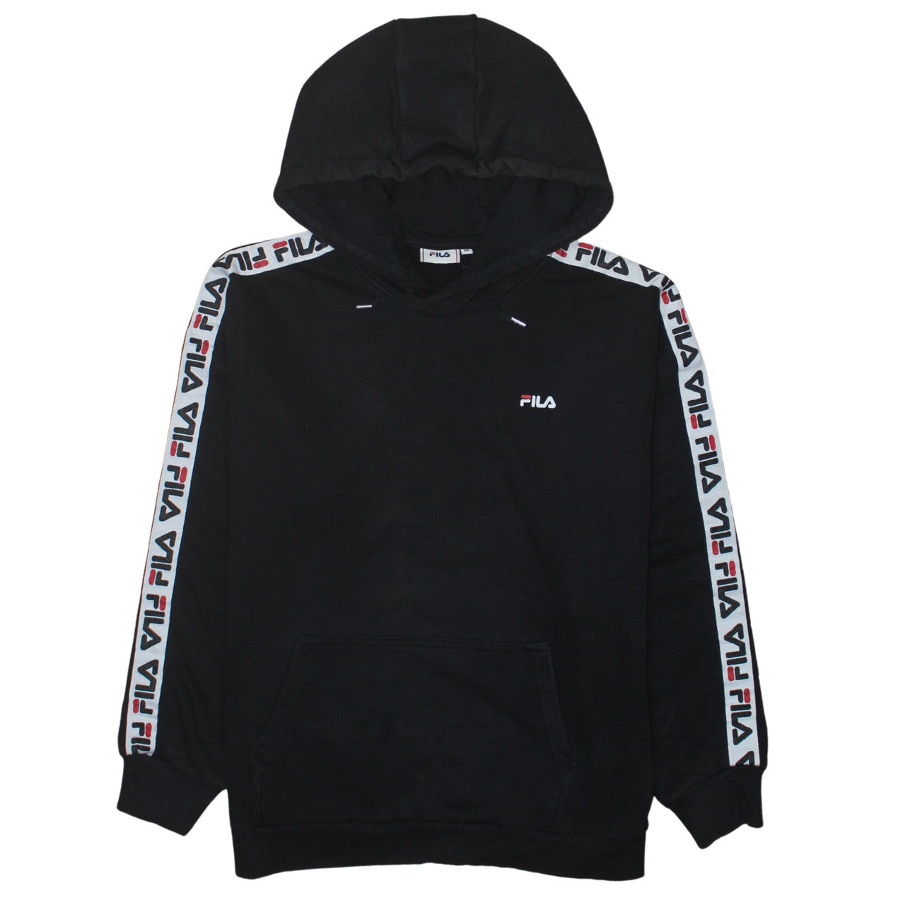 Fila Mens Black Hoodie S Pullover Logo Tape Trim Cotton Blend