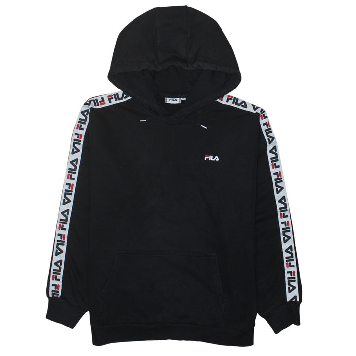 Fila Mens Black Hoodie S Pullover Logo Tape Trim Cotton Blend