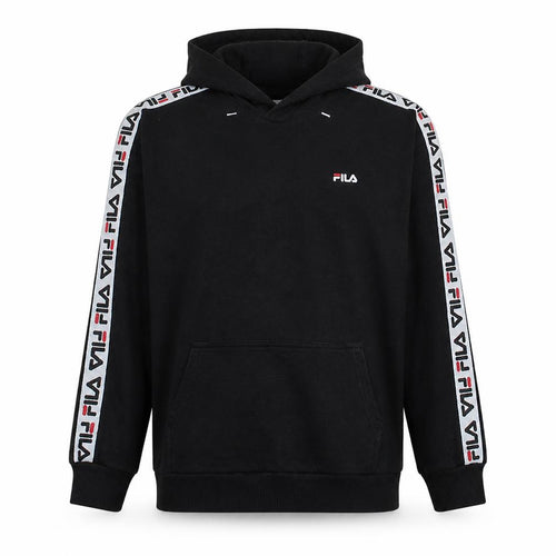 Fila Mens Black Hoodie S Pullover Logo Tape Trim Cotton Blend