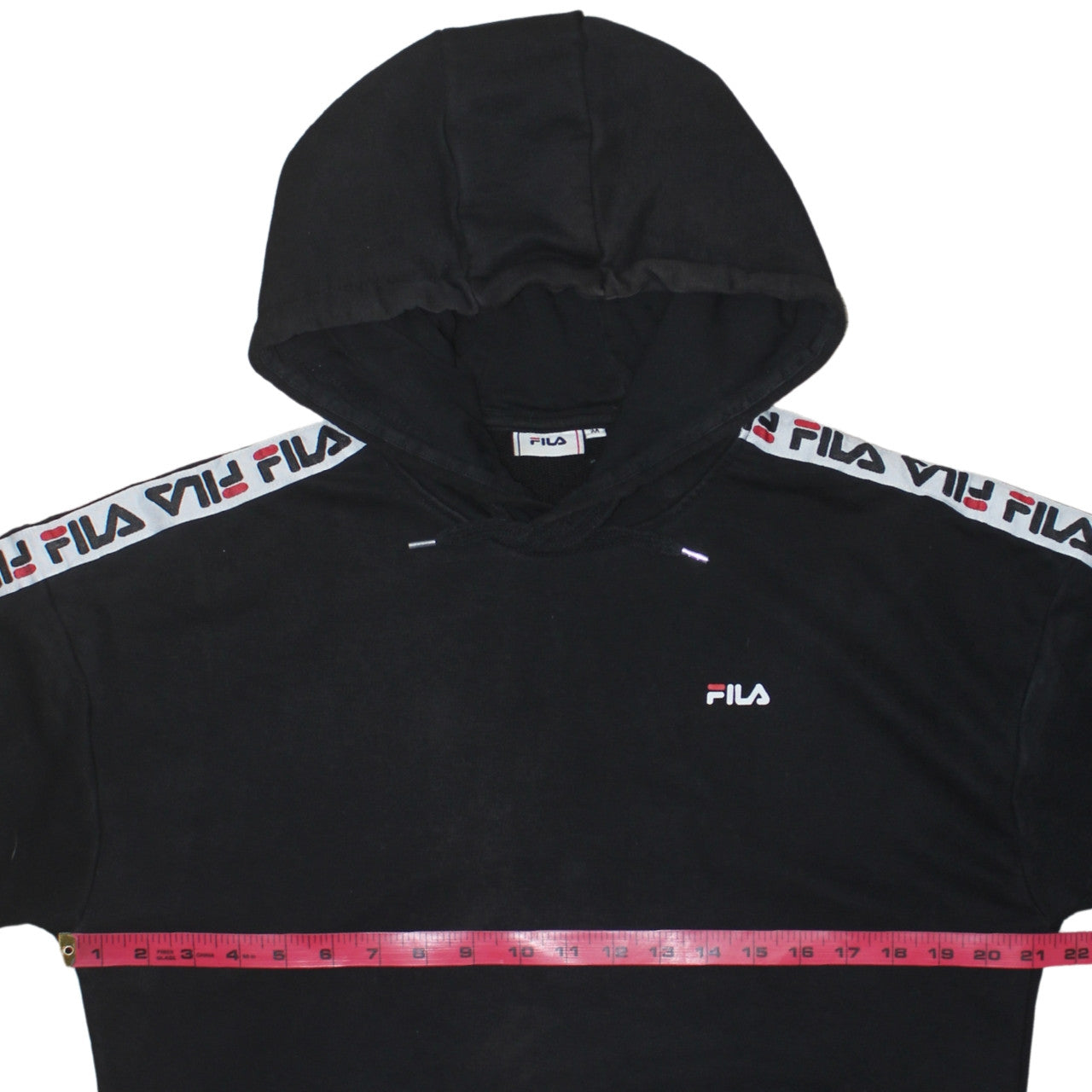 Fila Mens Black Hoodie S Pullover Logo Tape Trim Cotton Blend
