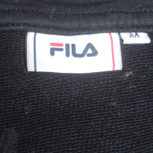 Fila Mens Black Hoodie S Pullover Logo Tape Trim Cotton Blend