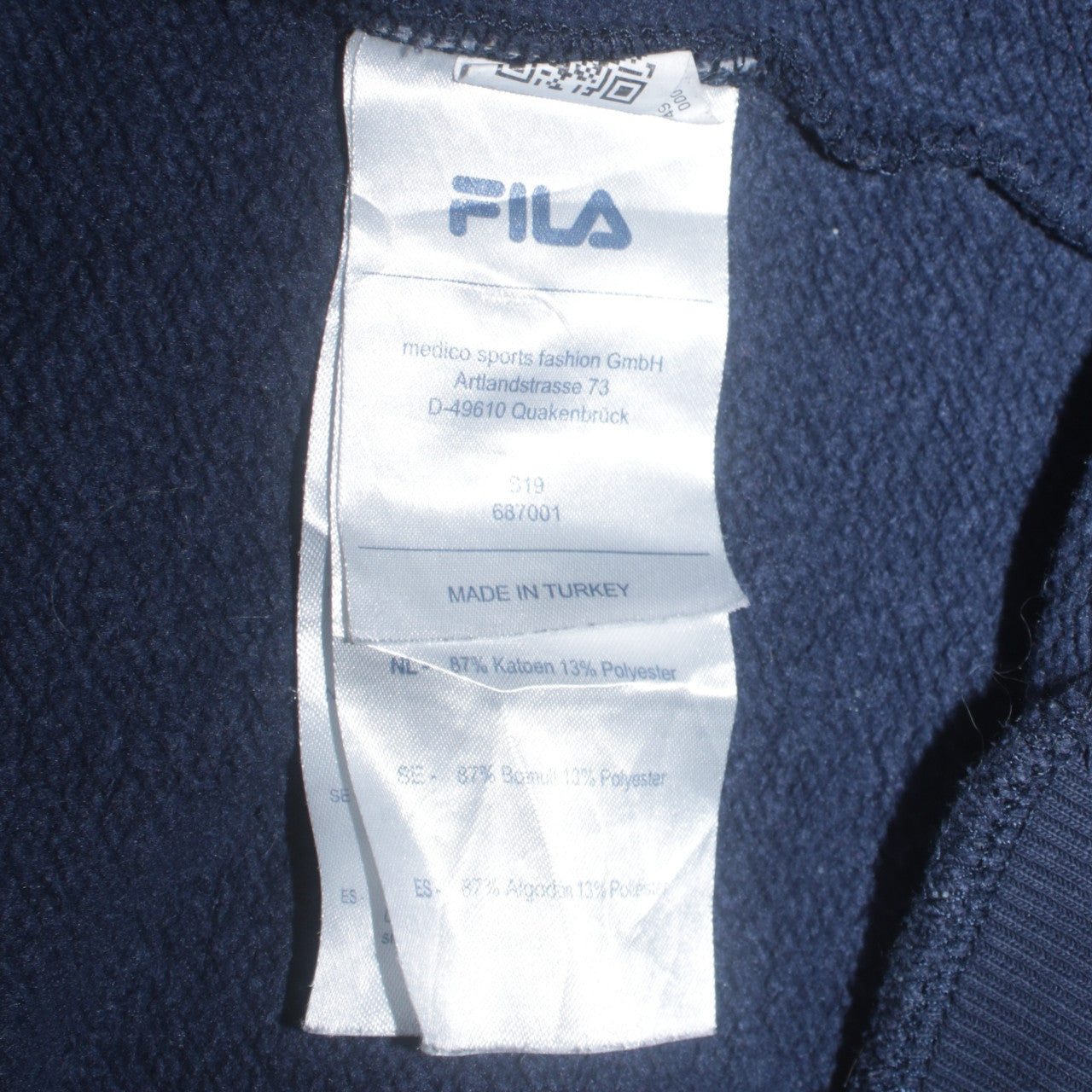 Fila Mens Black Hoodie S Pullover Logo Tape Trim Cotton Blend