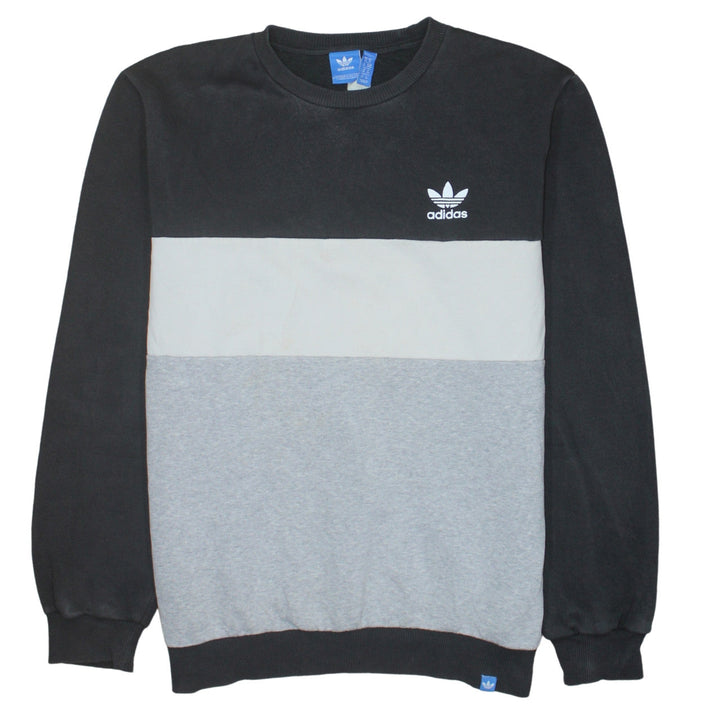 Adidas Mens Black Grey White Crew Neck Colour Block Sweatshirt M