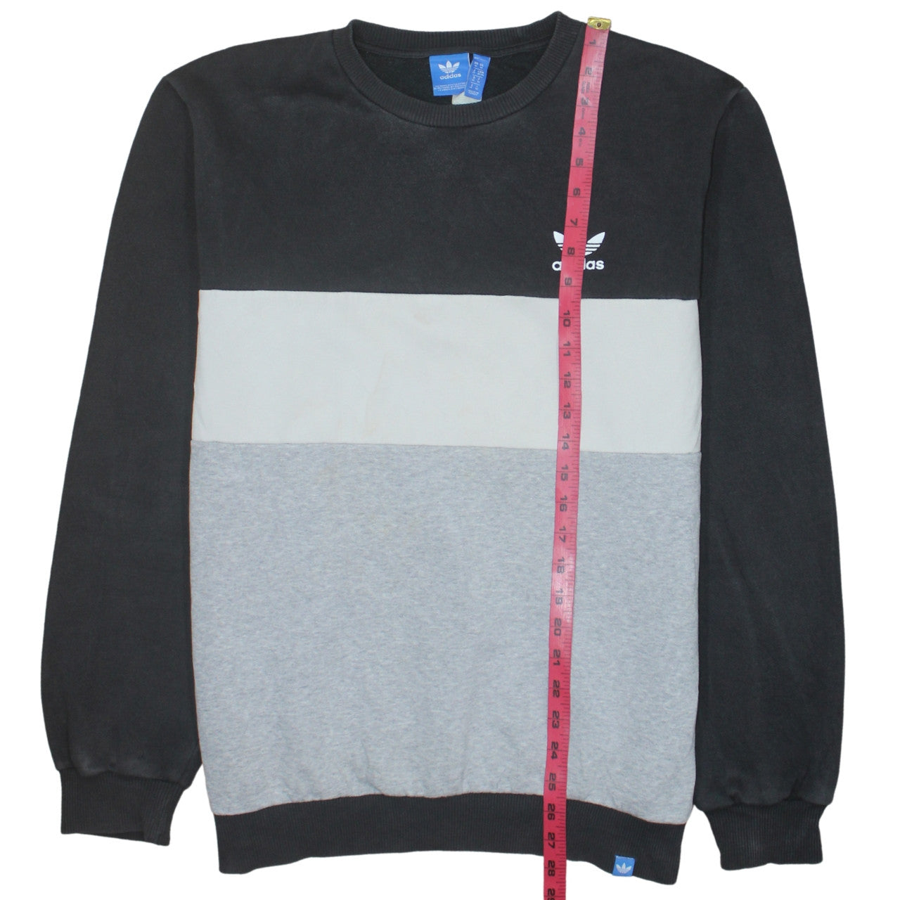 Adidas Mens Black Grey White Crew Neck Colour Block Sweatshirt M
