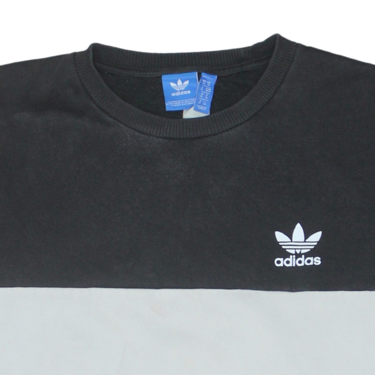 Adidas Mens Black Grey White Crew Neck Colour Block Sweatshirt M