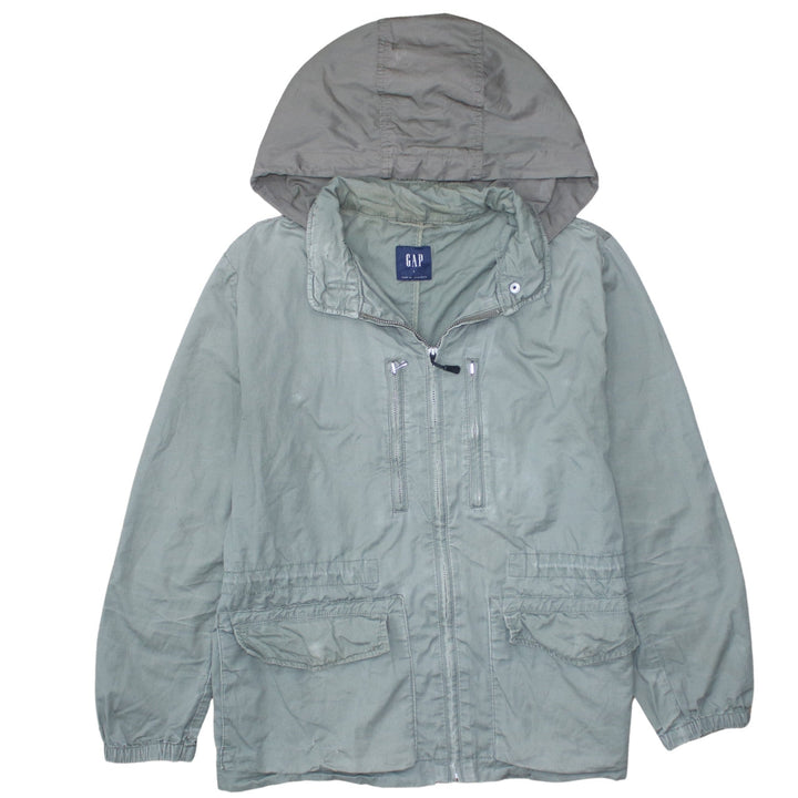 GAP Women's Green Hooded Anorak Jacket L Cotton Zip Pockets Casual