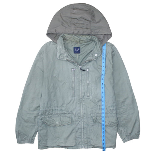GAP Women's Green Hooded Anorak Jacket L Cotton Zip Pockets Casual