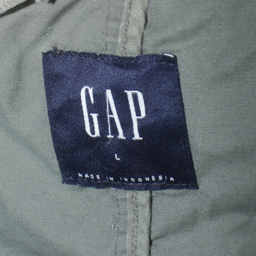 GAP Women's Green Hooded Anorak Jacket L Cotton Zip Pockets Casual