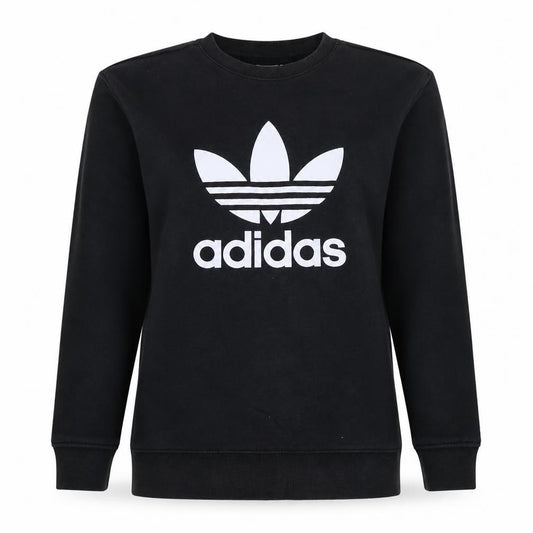 Front view of Adidas Women Black, size 12, Sweatshirt Crew Neck Logo Pullover