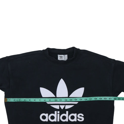 Adidas Women Black Size 12 Sweatshirt Crew Neck Logo Pullover