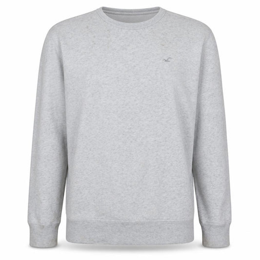 Front view of Hollister Men’s Grey Logo Pullover Sweatshirt, size L, Regular Fit