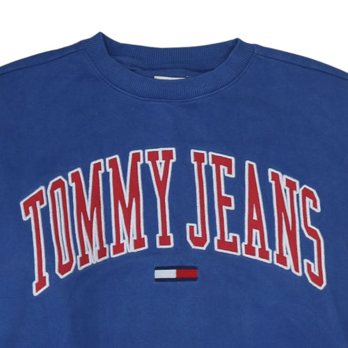 Tommy Jeans Men's Blue Cotton Crew Neck Logo Sweatshirt M