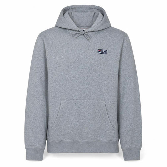 Front view of Fila Men's Grey Pullover Hoodie Medium Regular Fit Logo Fleece