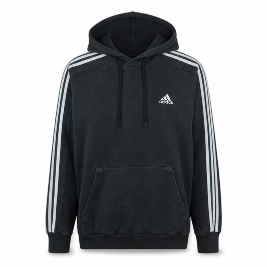 Front view of Adidas Men's Black Pullover Hoodie M - Sports Fleece Sweatshirt