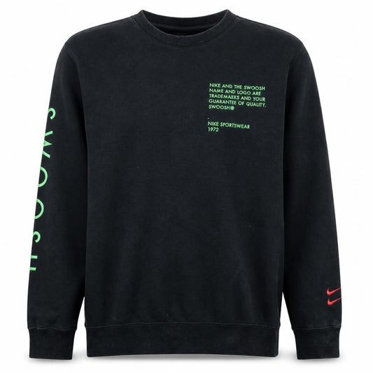 Front view of Nike Men's Black Medium Crew Neck Graphic Pullover Sweatshirt