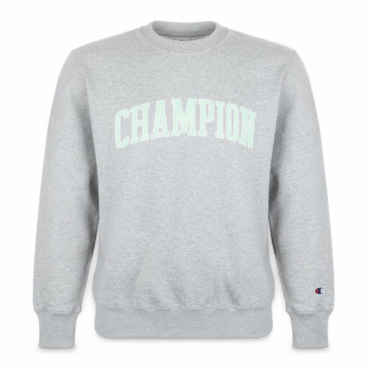 Front view of Champion Men's Grey Pullover Sweatshirt Large Crew Neck Logo