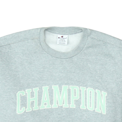 Champion Men's Grey Pullover Sweatshirt Large Crew Neck Logo