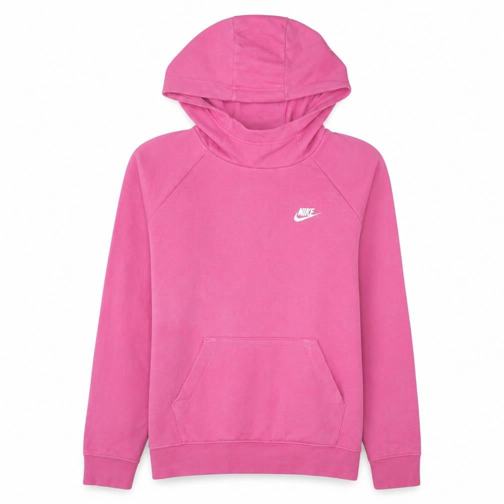 Front view of Nike Women’s Pink Pullover Hoodie Medium Cotton Sweatshirt