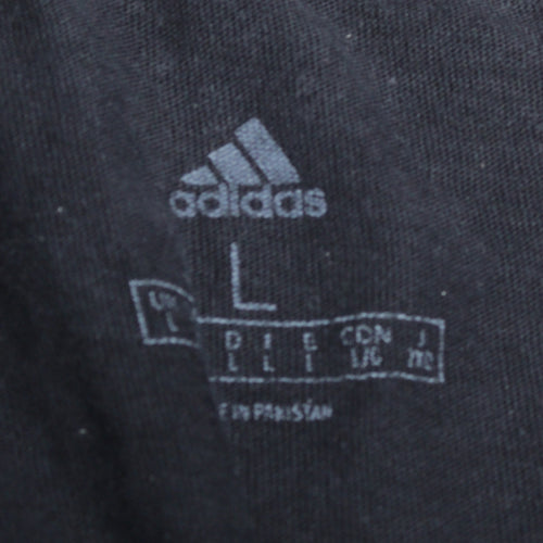 Adidas Men's Black Large 3-Stripes Crew Neck Sports T-Shirt