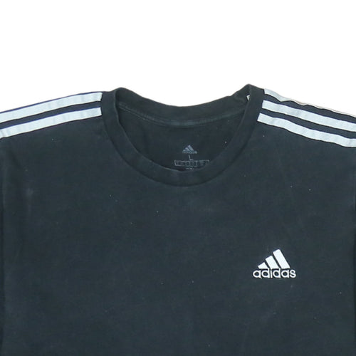 Adidas Men's Black Large 3-Stripes Crew Neck Sports T-Shirt