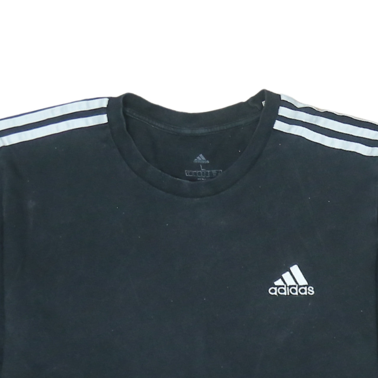Adidas Men's Black Large 3-Stripes Crew Neck Sports T-Shirt