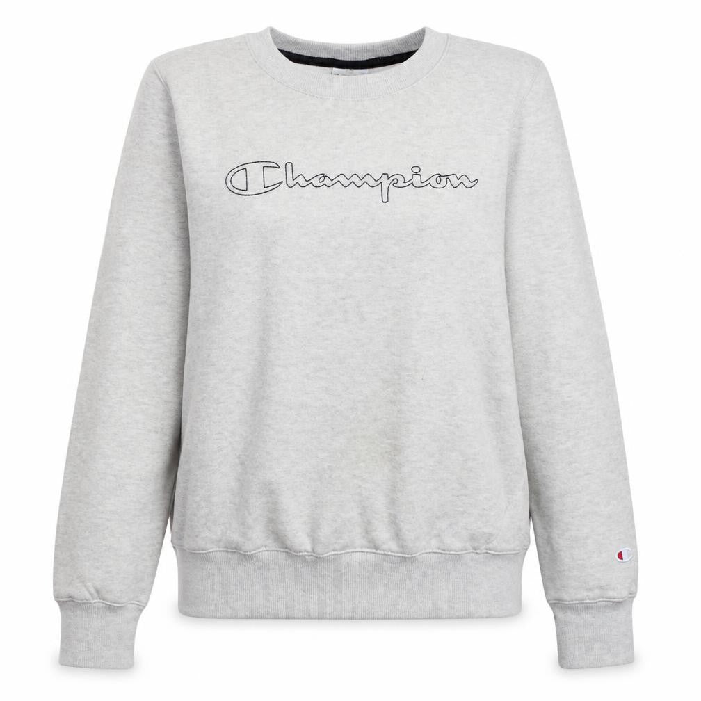 Front view of Champion Women's Grey Crew Neck Pullover Sweatshirt M